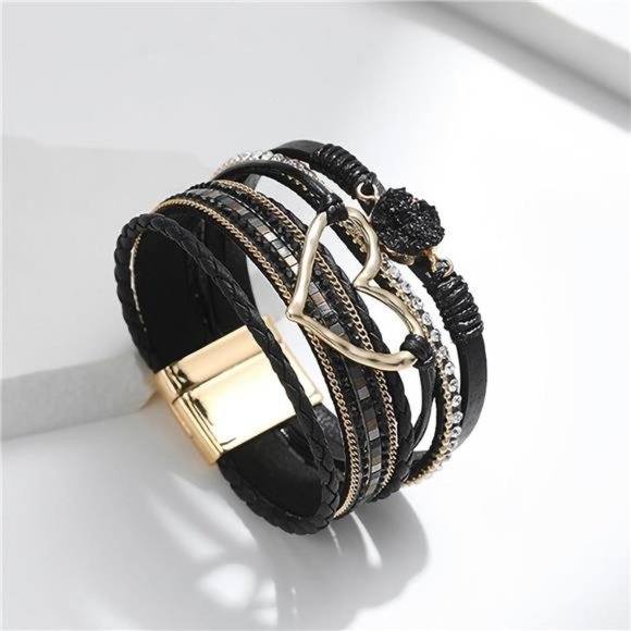 Bracelet for Women, Boho Leather Wrap Multi-Layer Pearl Crystal Bracelet Bangle - Picture 5 of 7